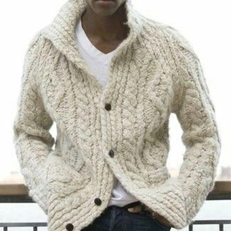 2023 New Sweater Cardigan Solid Collar Long Sleeve Knitted Cardigan Men&s Brand Coat